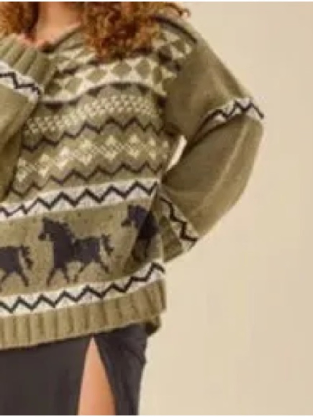 Altar'd State Olive Green Fair Isle Horse Motif Sweater